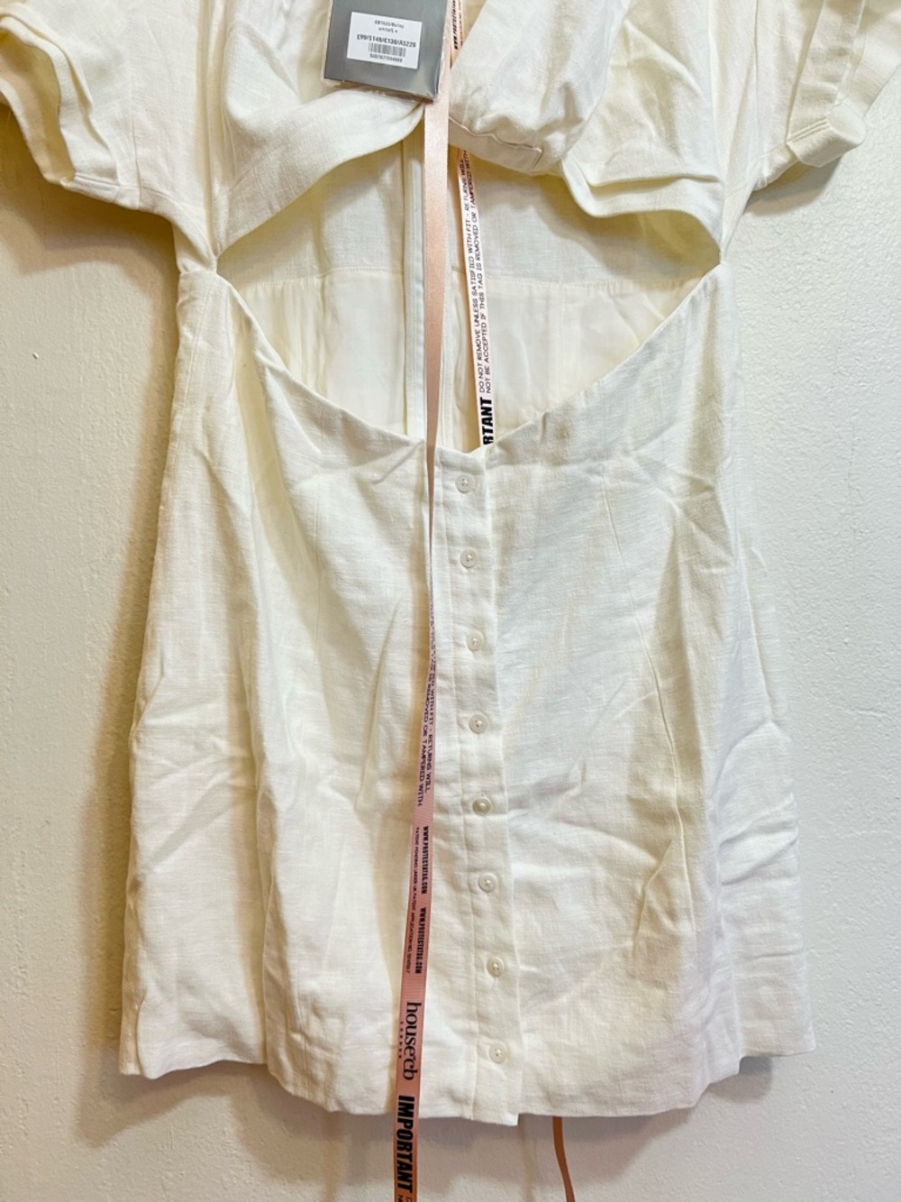 House of CB 'Bailey' Linen Cotton White Cut Out Mini Dress NWT - Picture 3 of 6